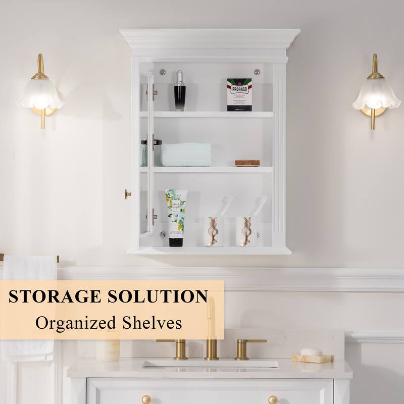 24"W X30"H Surface Mount Solid Wood Framed Medicine Cabinet With Mirror And Wooden Shelves