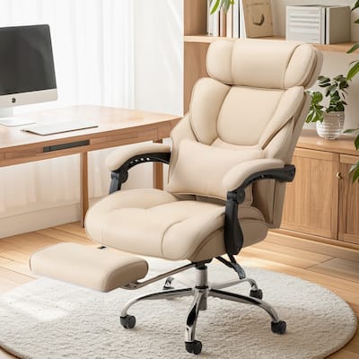 Office Chair with Footrest-Ergonomic Computer Chair with Extra Lumbar Support Pillow, Thick Bonded Leather