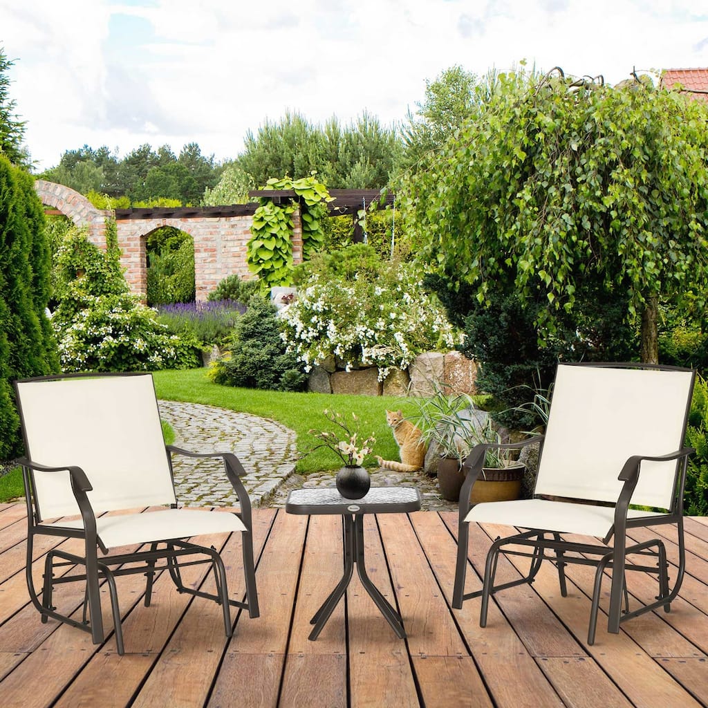 Outsunny 3 Piece Outdoor Glider Chair with Coffee Table