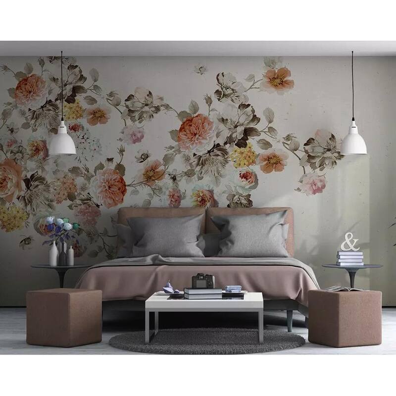 GK Wall Design Vintage Orange Flower Peony Blossom Bohemian Wallpaper
