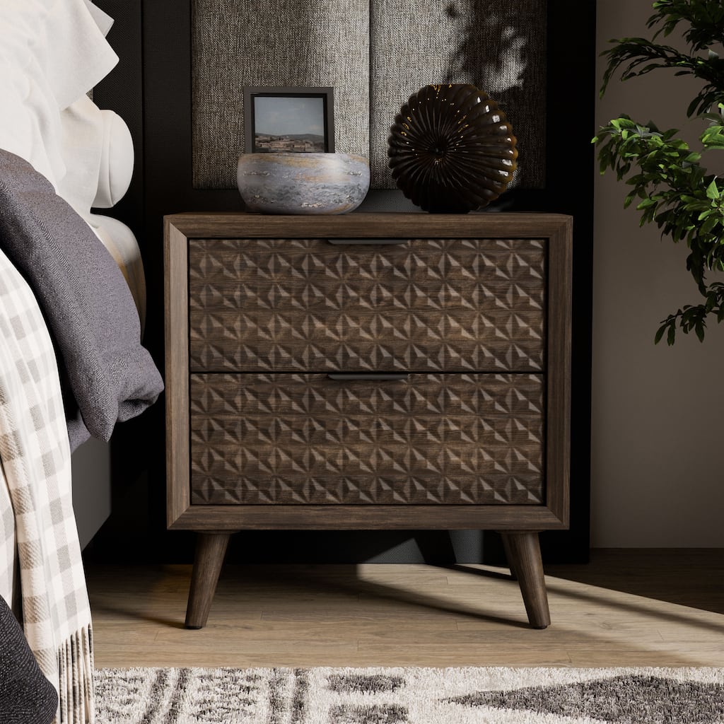 Furniture of America Orelo Modern Dark Brown Wood 2-Drawer Nightstand
