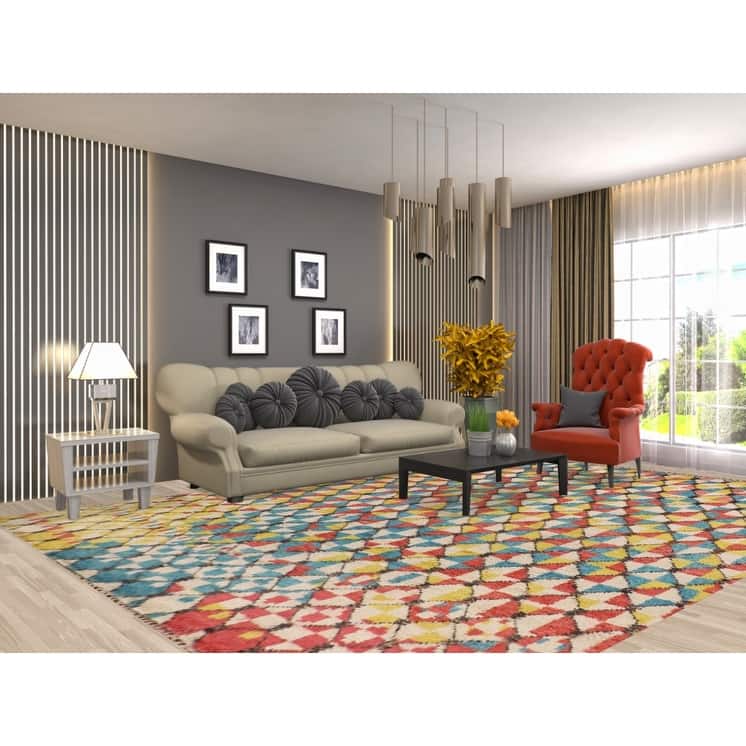 All-Over Moroccan Area Rug Handmade Wool Carpet - 8'11" x 12'9"