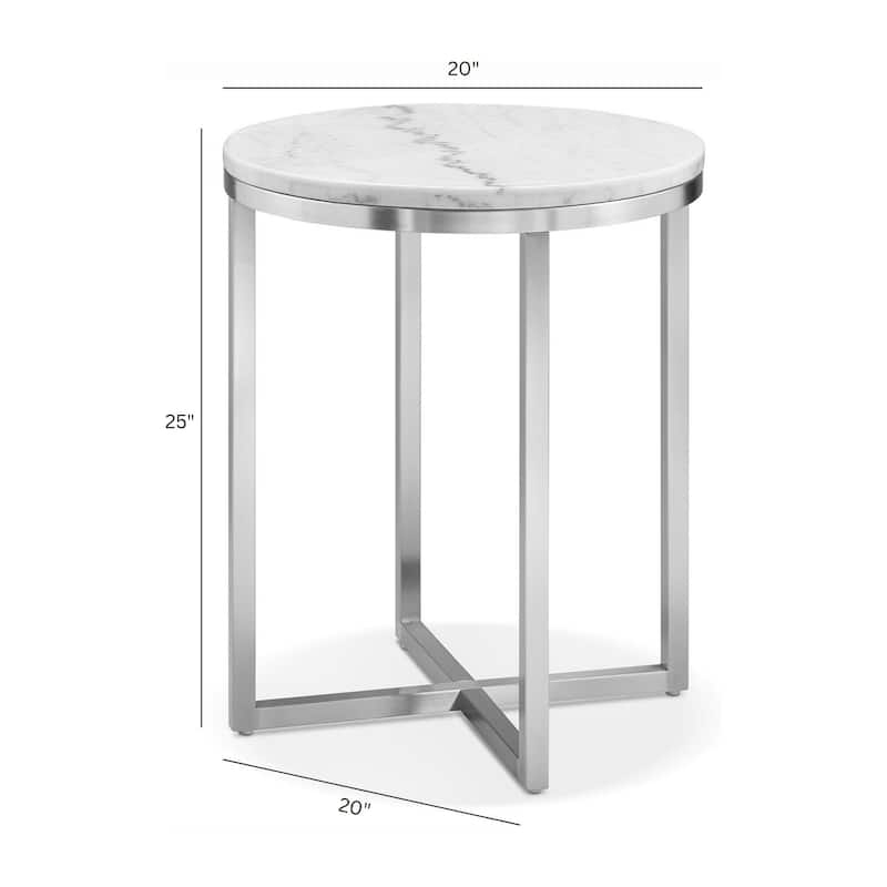 Magnussen Home Esme White Marble and Brushed Nickel Round End Table - 20''W x 20''D x 25''H