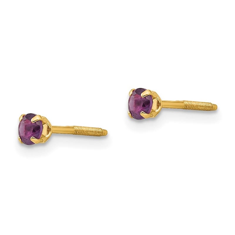 Curata 14k Yellow Gold 3mm Amethyst Childrens Earrings (4x4mm)