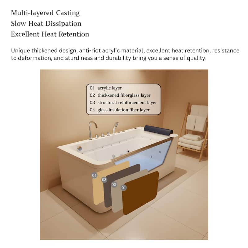 67" Whirlpool Bathtub, Hydrotherapy Jetted Bathtub with Glass Panel