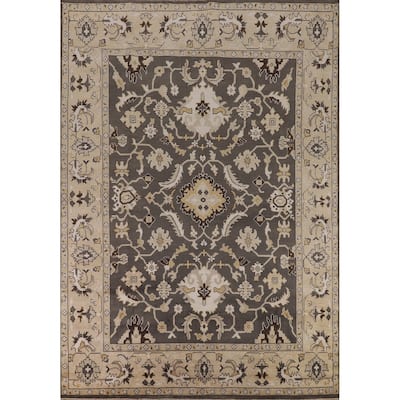 All-Over Floral Gray Oushak Oriental Area Rug Handmade Wool Carpet - 9'3" x 11'7"
