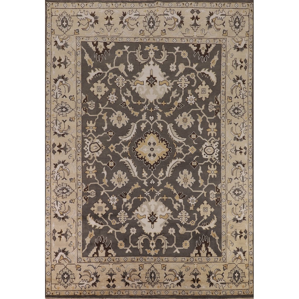 All-Over Floral Gray Oushak Oriental Area Rug Handmade Wool Carpet - 9'3" x 11'7"
