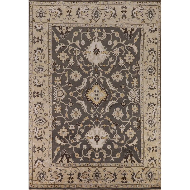 All-Over Floral Gray Oushak Oriental Area Rug Handmade Wool Carpet - 9'3" x 11'7"