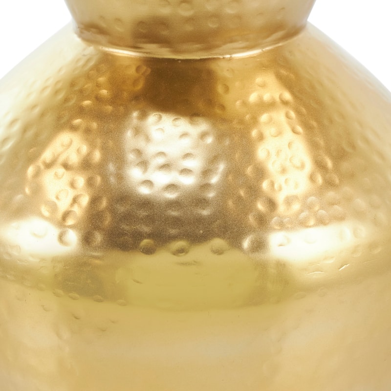 Gold Metal Hammered Spotted Decorative Vase with Fluted Top