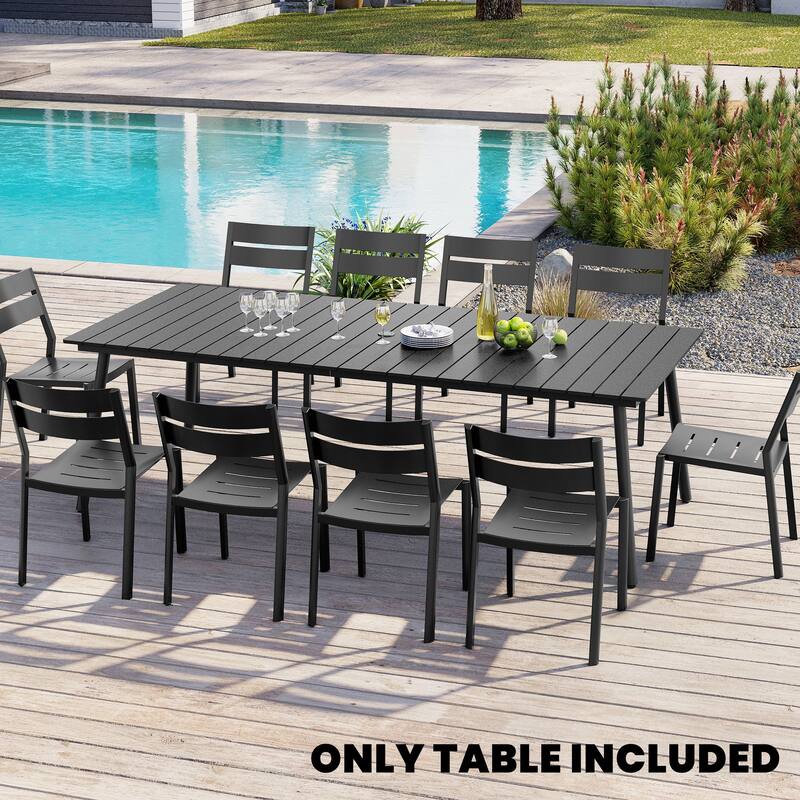 Crestlive Products Outdoor Rectangle Aluminum Dining Table with Umbrella Hole - Black - 94.49 inches long