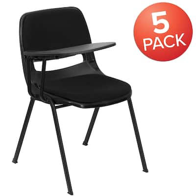 5 Pack Padded Ergonomic Shell Chair with Right Handed Flip-Up Tablet Arm