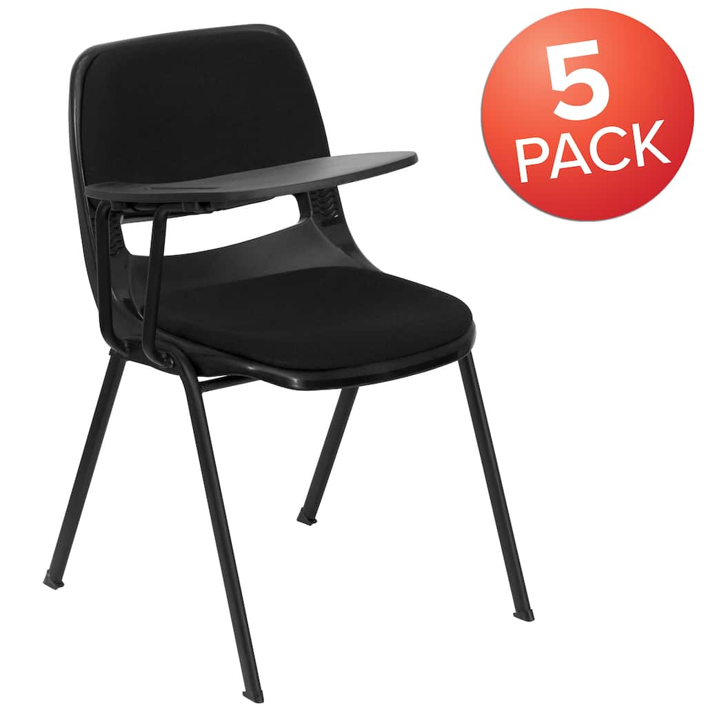 5 Pack Padded Ergonomic Shell Chair with Right Handed Flip-Up Tablet Arm