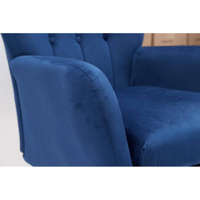 Modern Chic Mid-Century Velvet Accent Armchair Button-Tufted Wingback Design with Gold Flared Legs