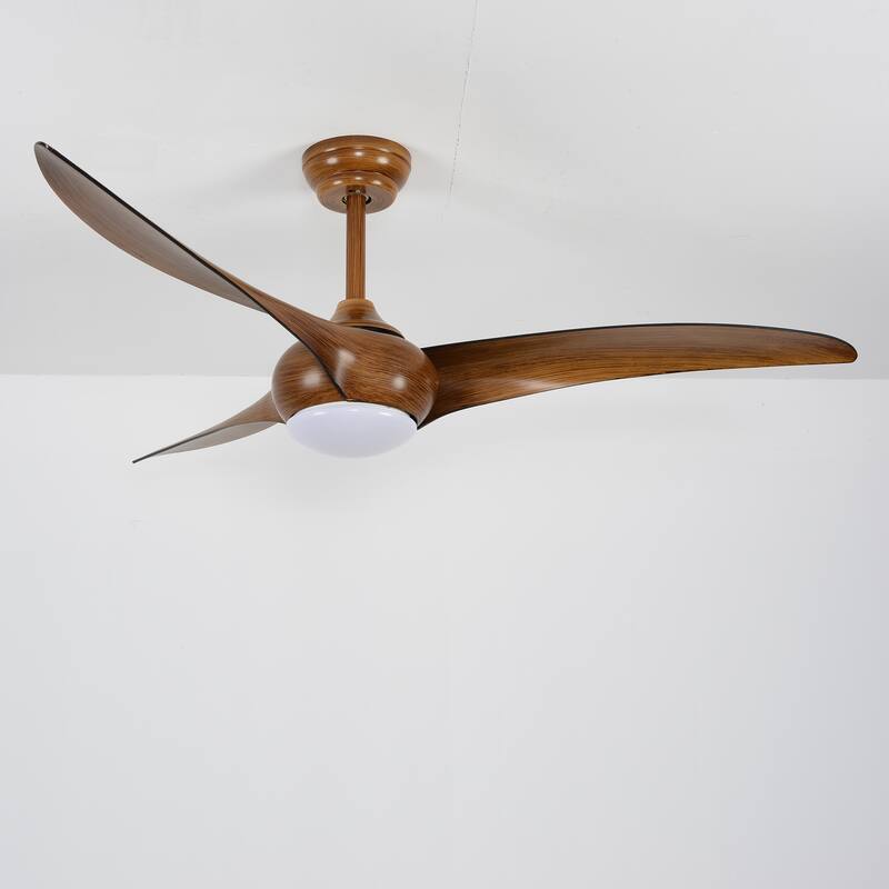 52" Ceiling Fan with LED Light Remote Control,Quiet DC Motor 6 Speed Levels,3 PCS ABS Blades Fan Lamp,Adjust Height - Wood