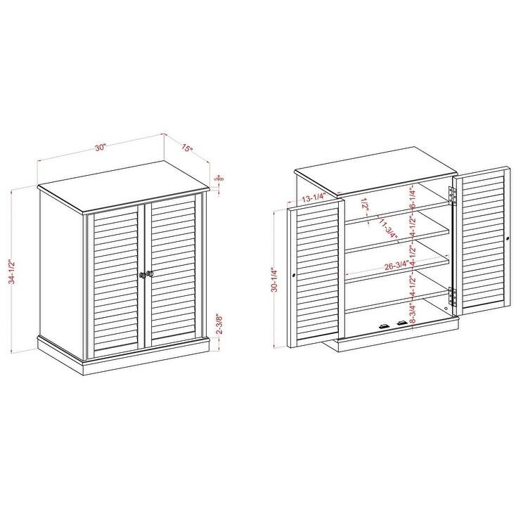Shoe Cabinet with 2 Louver Design Doors, ,Freestanding Shoe Storage Organizer, Wood Shoe Rack with Adjustable Shelves