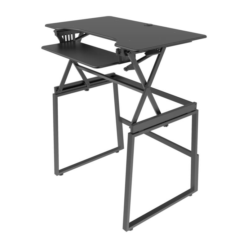 Rocelco 40 in. W Black Height Adjustable Standing Desk with Floor Stand and Gas Spring Assist Keyboard Tray Platform