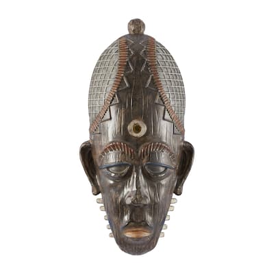 Polystone Mask African Tribal Wall Decor with Rust and Navy Carvings - Brown - Roche River Decor