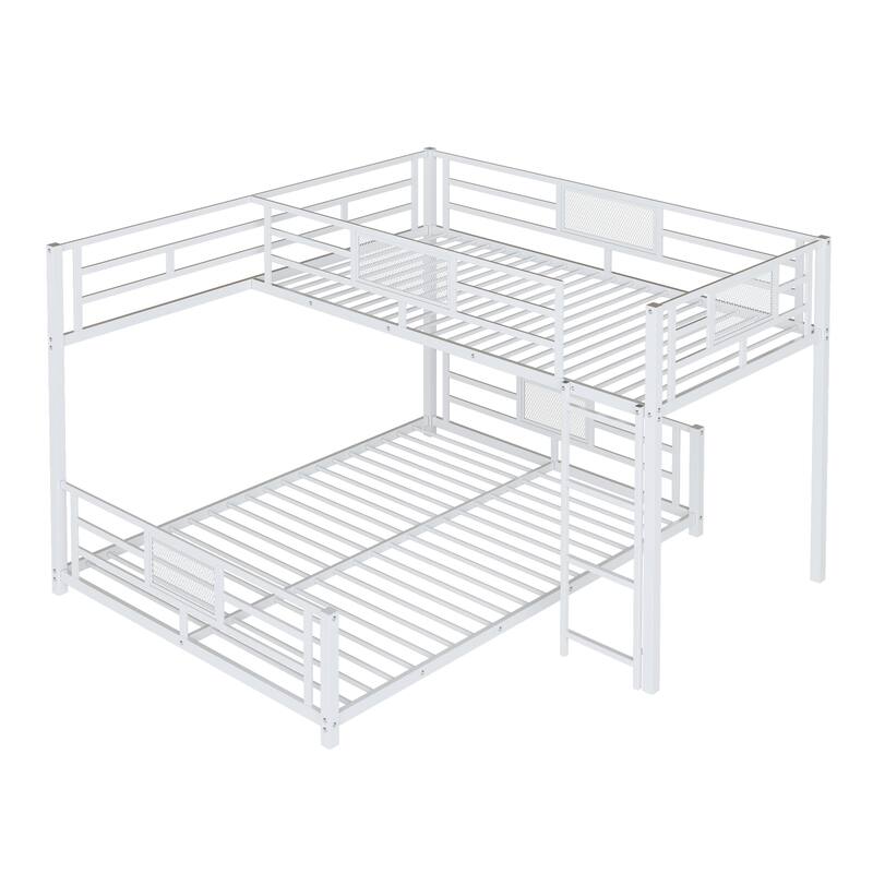 L-Shaped Twin Over Full Metal Bunk Bed in White