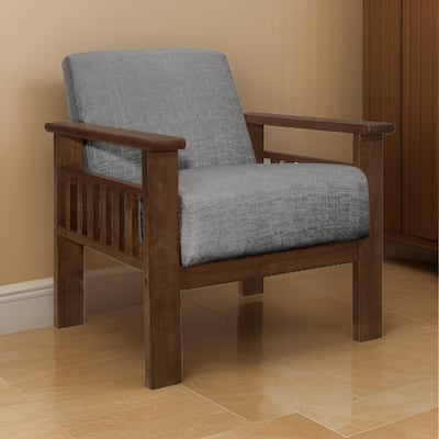Bella 32 Inch Accent Chair Armchair, Storage Arms, Light Gray, Solid Wood