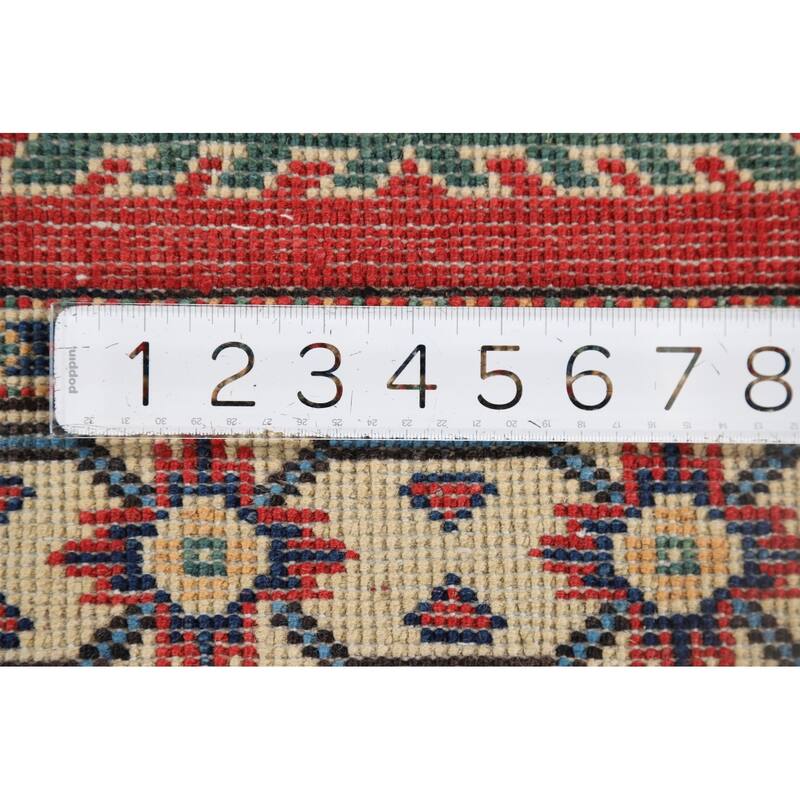 Geometric Kazak Runner Rug Hand-Knotted Wool Carpet - 2'8" x 10'1"