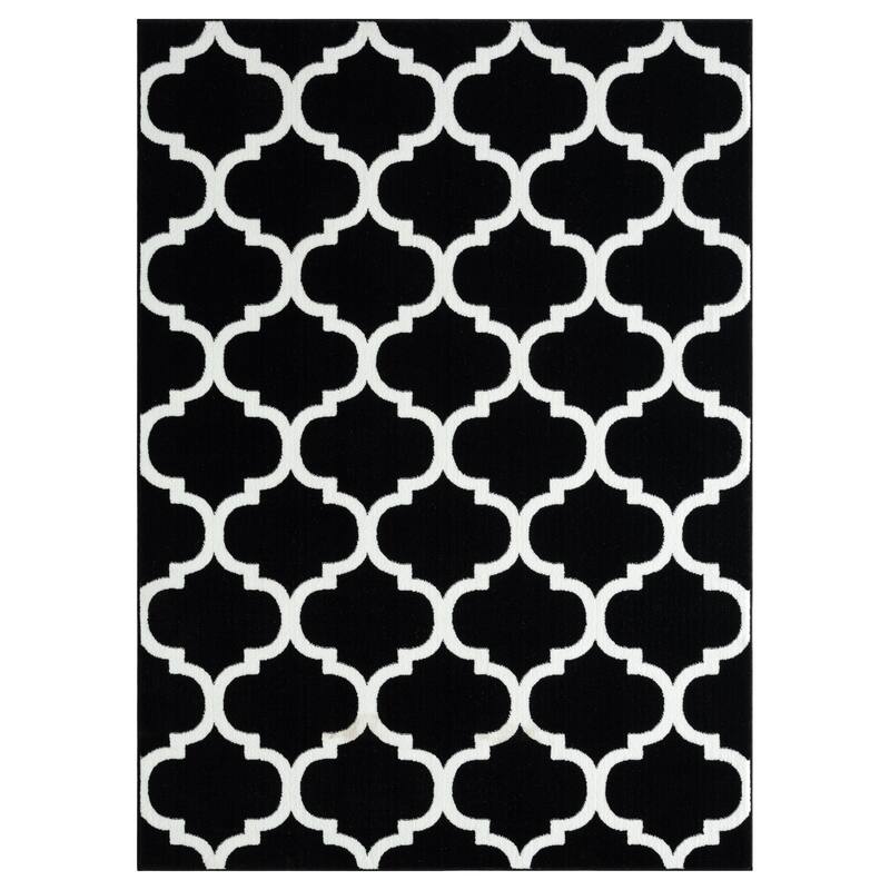Samos Collection Black Trellis Contemporary Area Rug