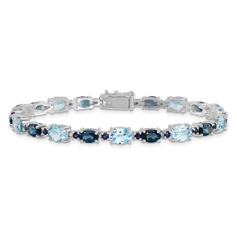 Curata 925 Sterling Silver 7.25" 6mm Shades of Natural Blue Topaz Bracelet - London and Sky Blue