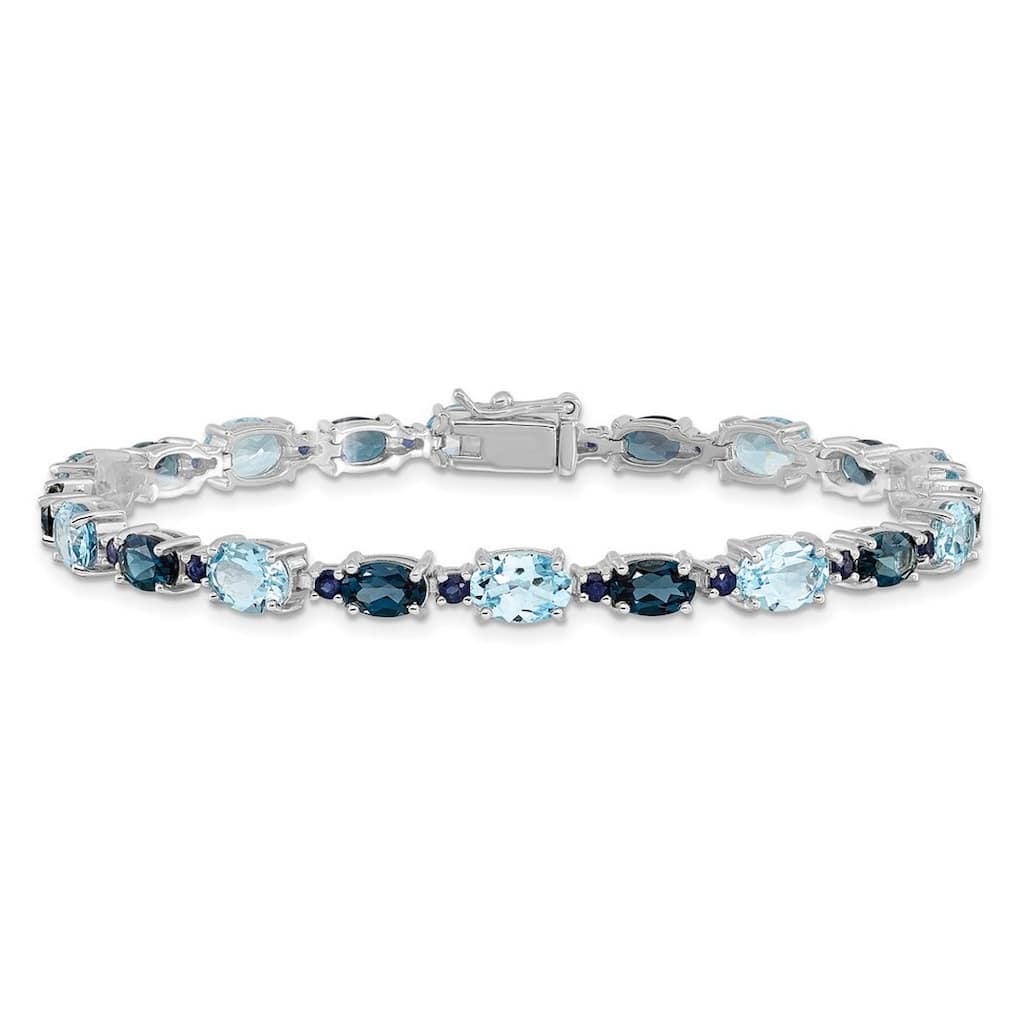 Curata 925 Sterling Silver 7.25" 6mm Shades of Natural Blue Topaz Bracelet - London and Sky Blue
