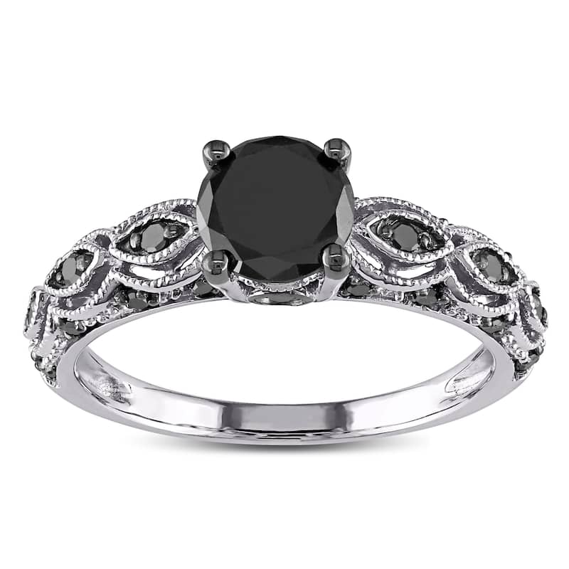 Miadora 10k White Gold 1 1/4ct TDW Round Black Diamond Engagement Ring