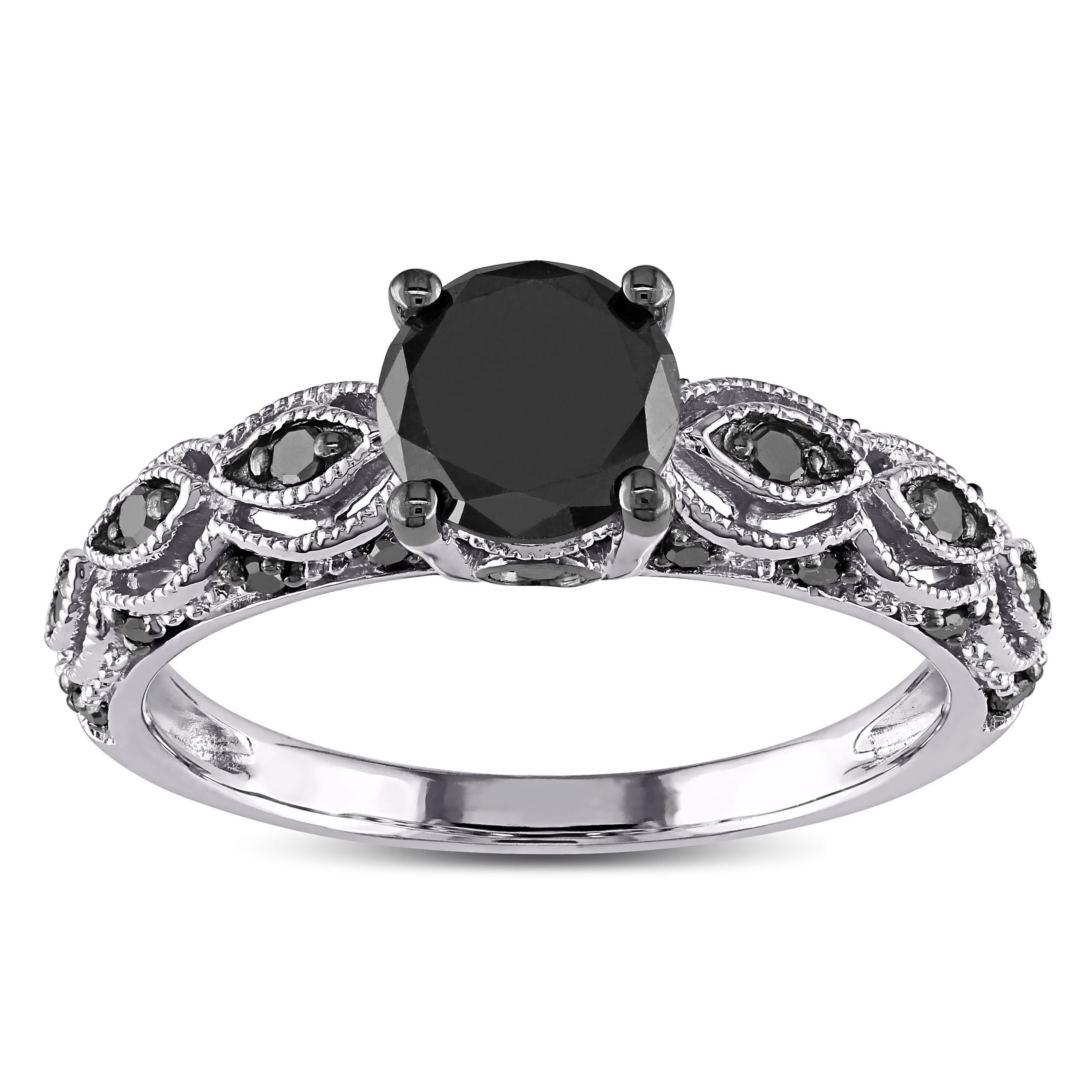 Miadora 10k White Gold 1 1/4ct TDW Round Black Diamond Engagement Ring