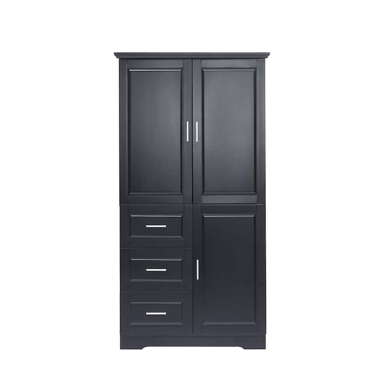 3 Doors 3 Drawer Bathroom Cabinet, Wooden Bathroom Towel Cabinet Large 62-inch Storage Cabinet Bathroom Organizer Cabinet