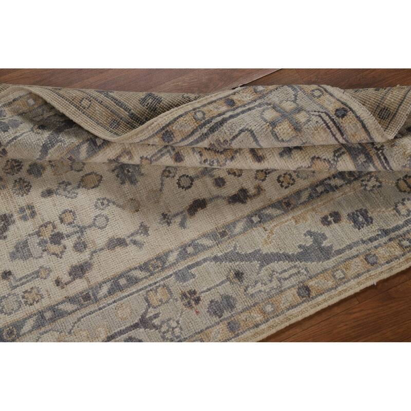 Vegetable Dye Beige Oushak Turkish Runner Rug Hand-Knotted Wool Carpet - 3'2" x 11'10"