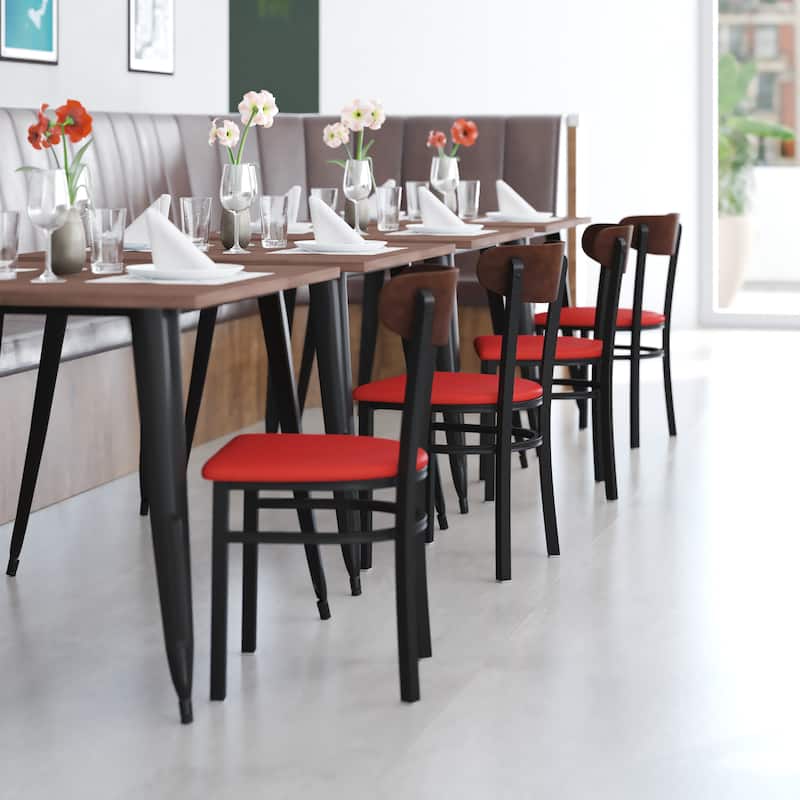 Commercial Metal Dining Chair with Wood Seat and Boomerang Back