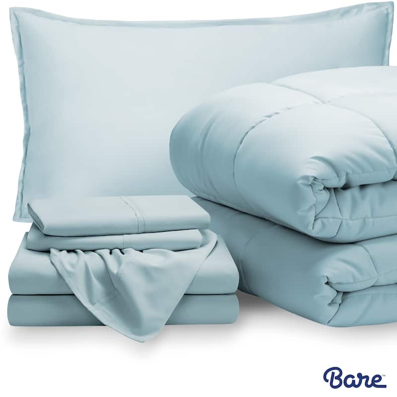 Bare Home Bed-in-a-Bag Down Alternative Comforter & Sheet Set - Light Blue/Light Blue - Twin