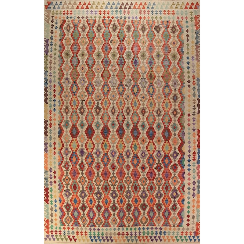 Oriental Kilim Large Rug Hand-Woven Wool Carpet - 10'1"x 16'0"