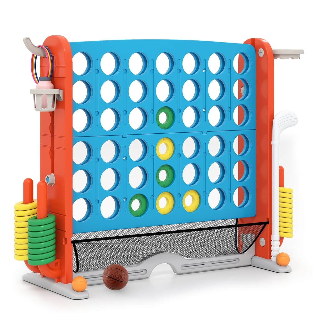 Costway Giant 4-in-a-Row Game Set with Ring-toss, Basketball Hoop, - See Details