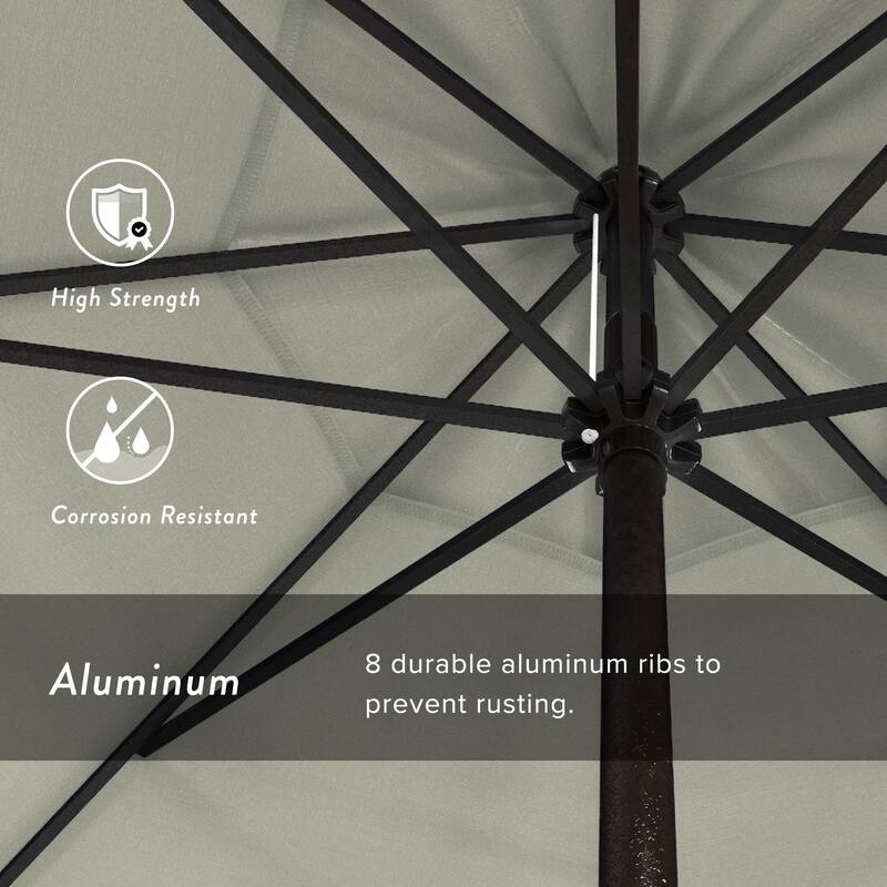California Umbrella 9' Round Crank Lift Auto Tilt 8 Rib Aluminum Patio Umbrella, Bronze Finish, Pacifica Pacific Blue Fabric