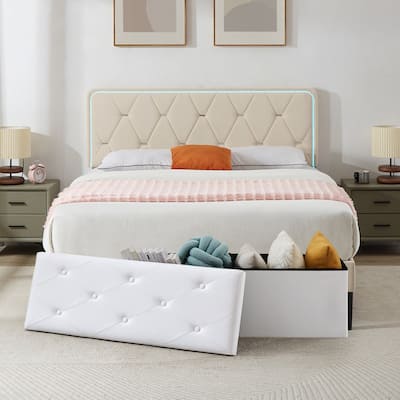 2 Pieces Bedroom Set Bed Frame with Ottoman Storage, Upholstered Platform Bed Frame and Ottoman Set