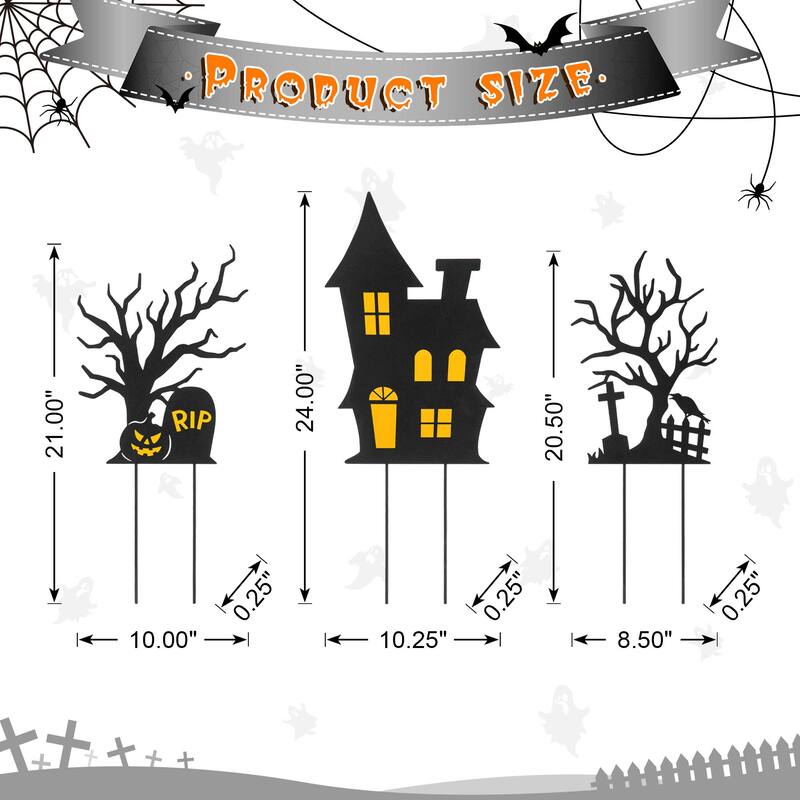 Glitzhome Set of 3 Halloween Metal Silhouette Haunted Yard Stake or Hanging Decor