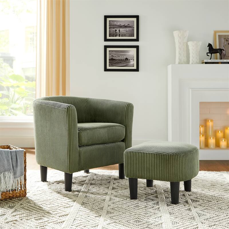 Upholstered Accent Arm Chair Corduroy with Ottoman Foot Rest
