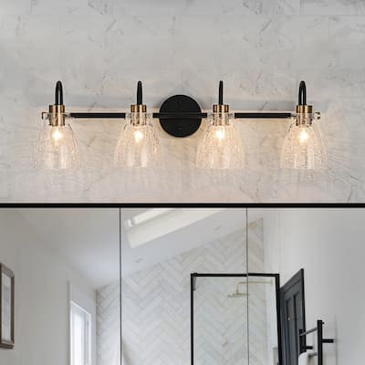 3/4 Light Bathroom Vanity Light Wall Sconce with Hammered Glass Shade