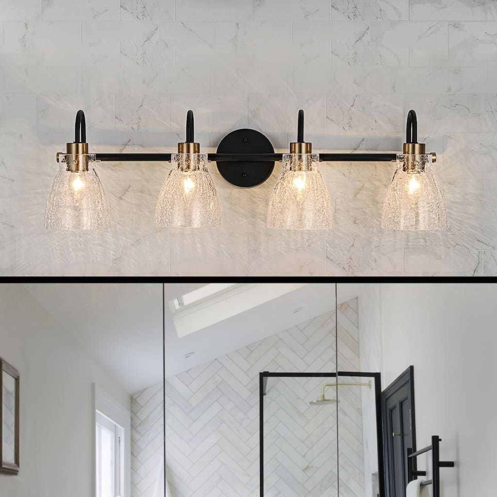 3/4 Light Bathroom Vanity Light Wall Sconce with Hammered Glass Shade