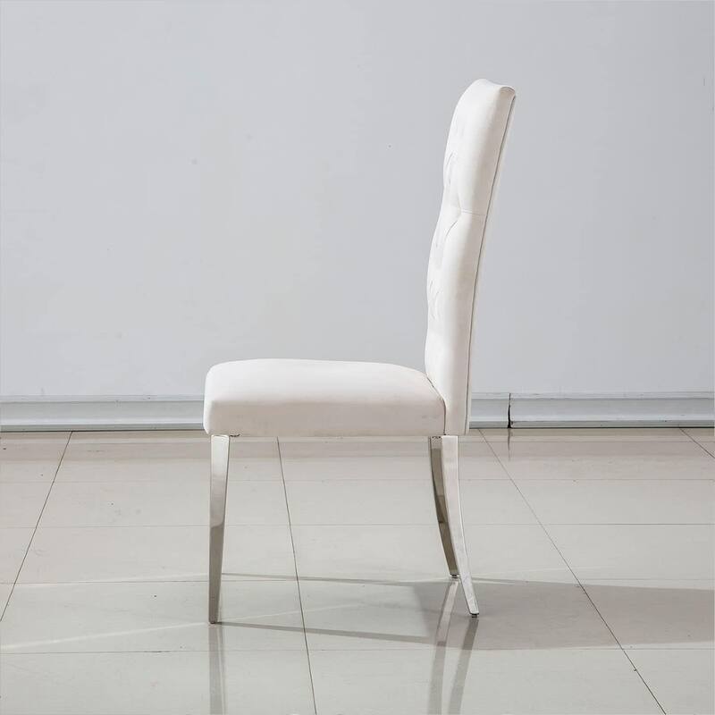 Velvet Tufted Upholstered Dining Room Chairs in Buttons Tufted High Back and Mirror Stainless Steel Legs