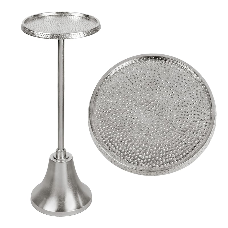 JONATHAN Y Irida 24" Art Deco Designer Pedestal Drink, End Table w/ Hammered Top, Bell Base - Antique Nickel