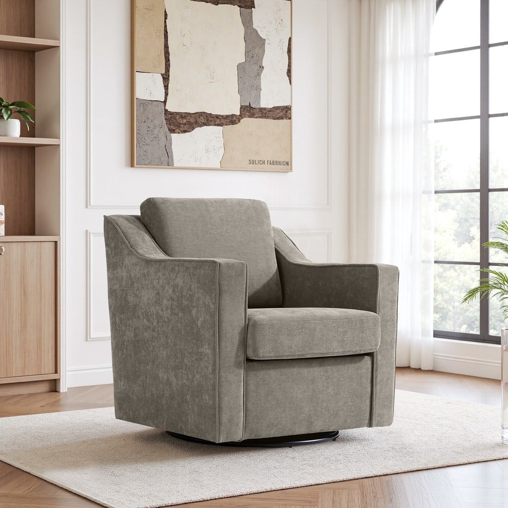 UIXE Chenille/Leather Swivel Barrel Chair Accent Chairs For Living Room