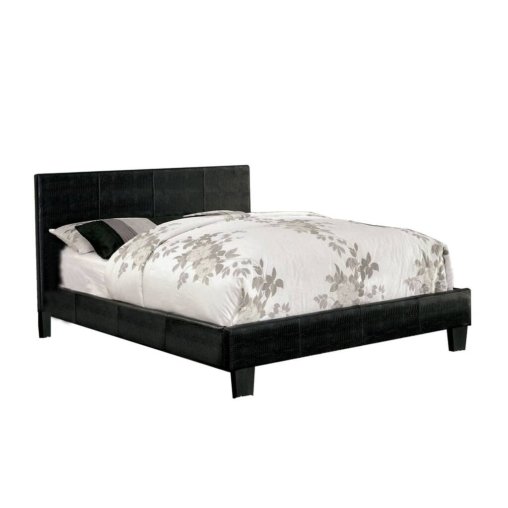 Leatherette and Wood Queen Bed in Black Finish