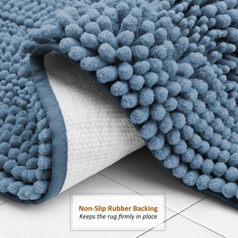 Clara Clark Chenille Extra Soft and Absorbent Bath Mat - Non Slip Fast Drying Bath Rug Set