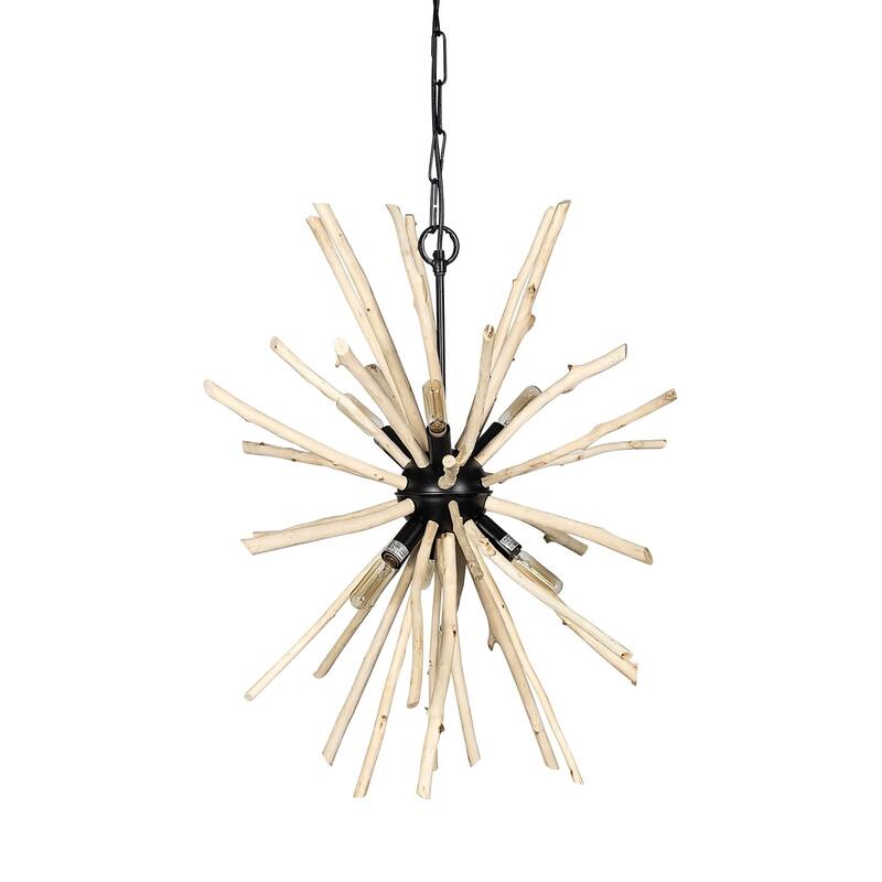 HomeRoots Wood And Metal Starburst Six Bulb Hanging Light - 25' X '25' X '25