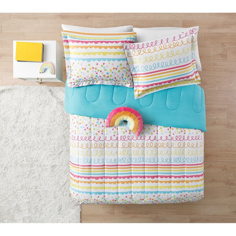 Color Pop Rainbow Pink/Orange/Lime Green Soft Microfiber Comforter Set