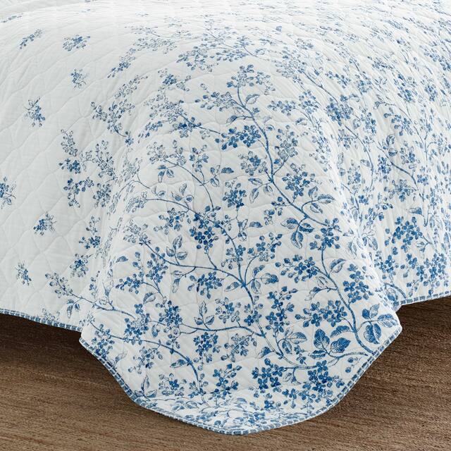 Laura Ashley Flora Cotton Reversible Blue Quilt Set