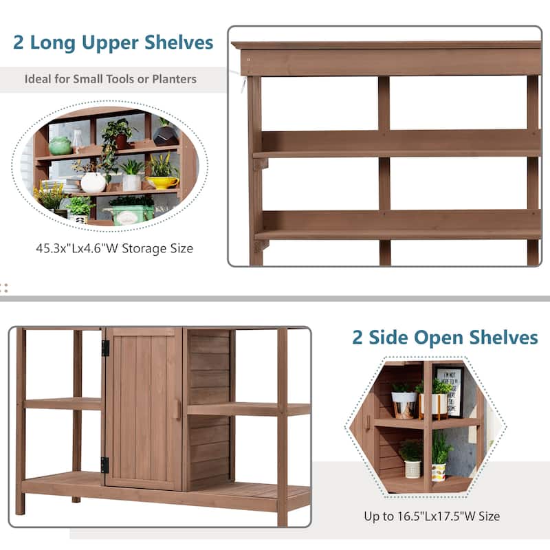 Roomfitters 66" Farmhouse Outdoor Potting Bench Table with 2 Drawers, Cabinet and Open Shelves